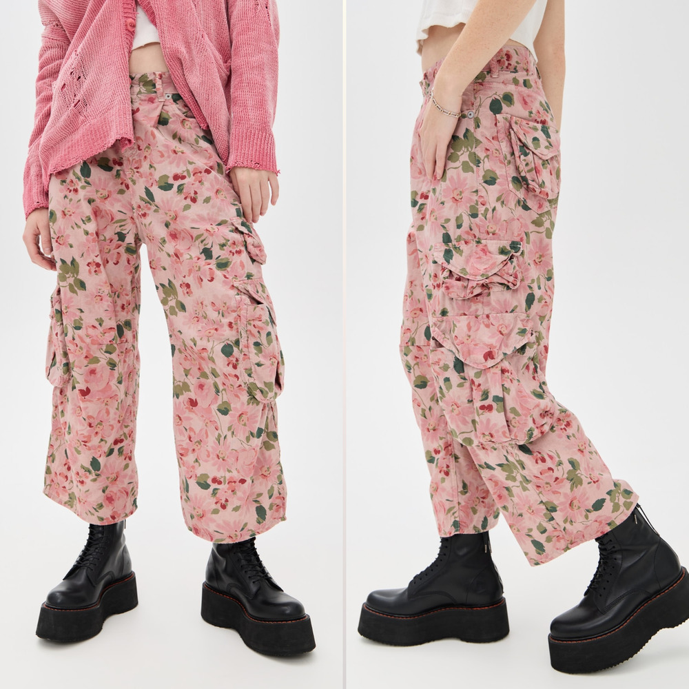 NWT R13 Cropped Multi Pocket Cargo Pants Size 27 in Pink Layered Floral $1195 - Picture 5 of 11
